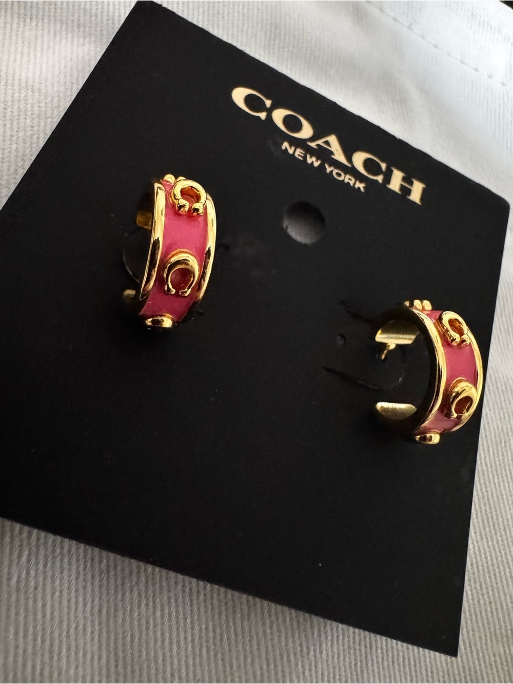 Coach Pink and Gold Enamel Huggie Earrings